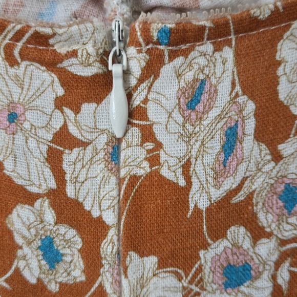 Floral-Print Lace-Trimmed Cotton Twill Midi Dress in Brown Cottagecore Prarie M - Picture 11 of 13